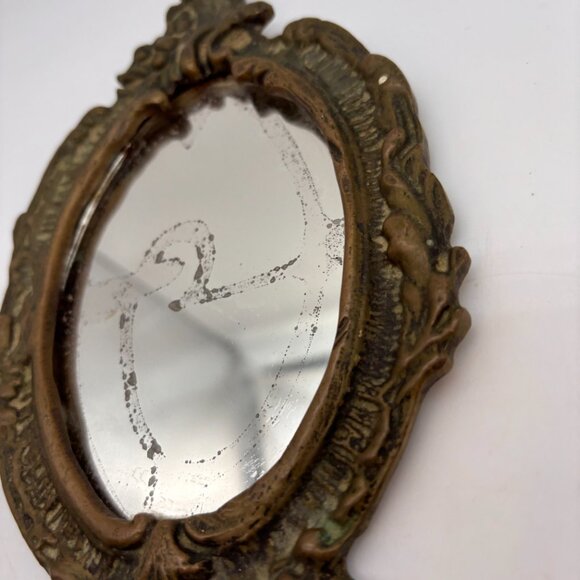Vintage Brass Oval Hand Held Antique Style Vanity Collectible Mirror - Picture 7 of 16
